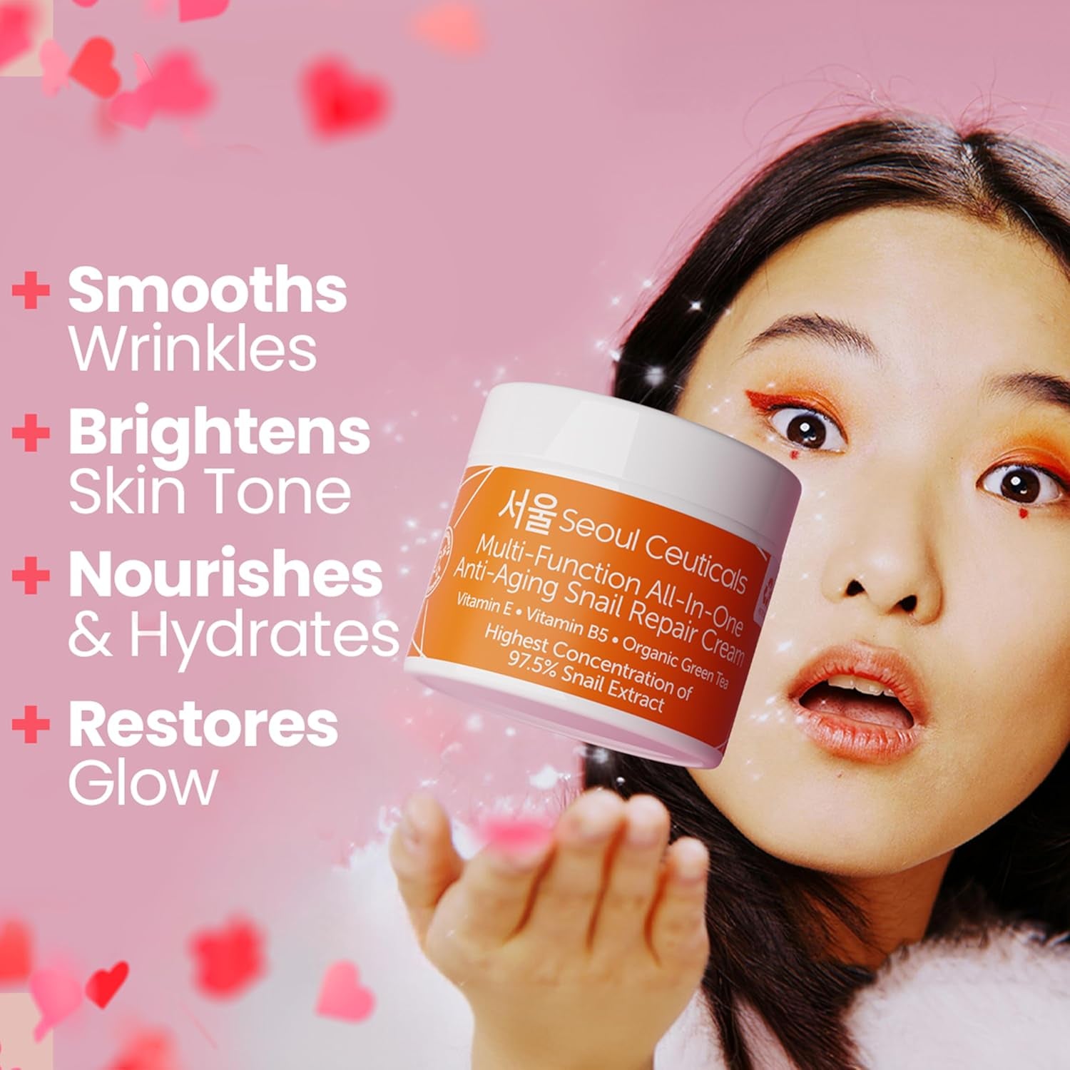 Korean Skin Care 97.5% Snail Mucin Moisturizer Cream - K Beauty Skincare Day & Night Snail Repair Cream Filtrate Cruelty Free 2Oz
