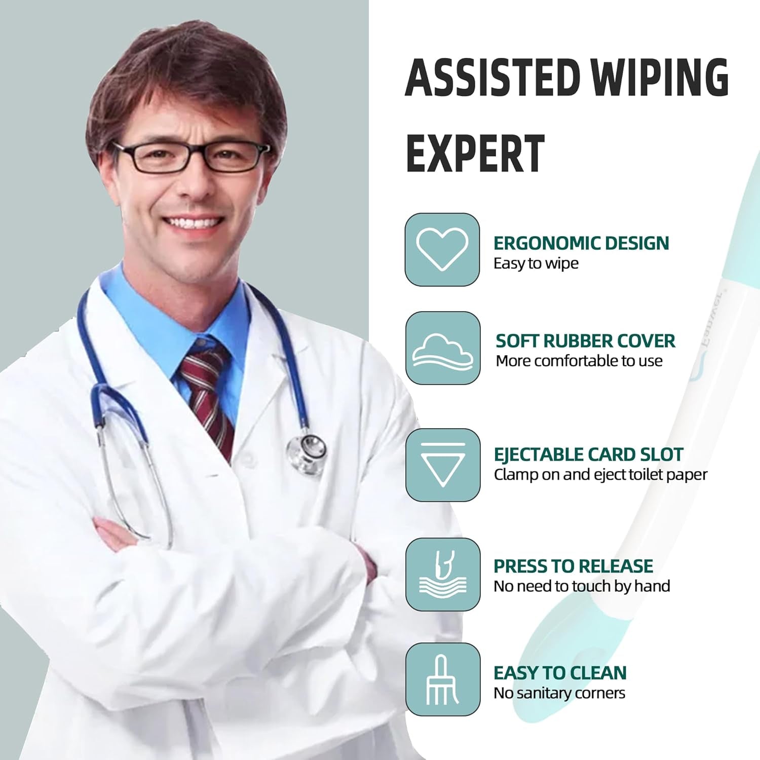 Toilet Aids for Wiping - 15.7" Long Reach Comfort Butt Wiper Tools - Bathroom Bottom Buddy Wiping Self Assist for Disabled,Elderly,Pregnant,Overweight People and Back Surgery Recovery (2 Pack)