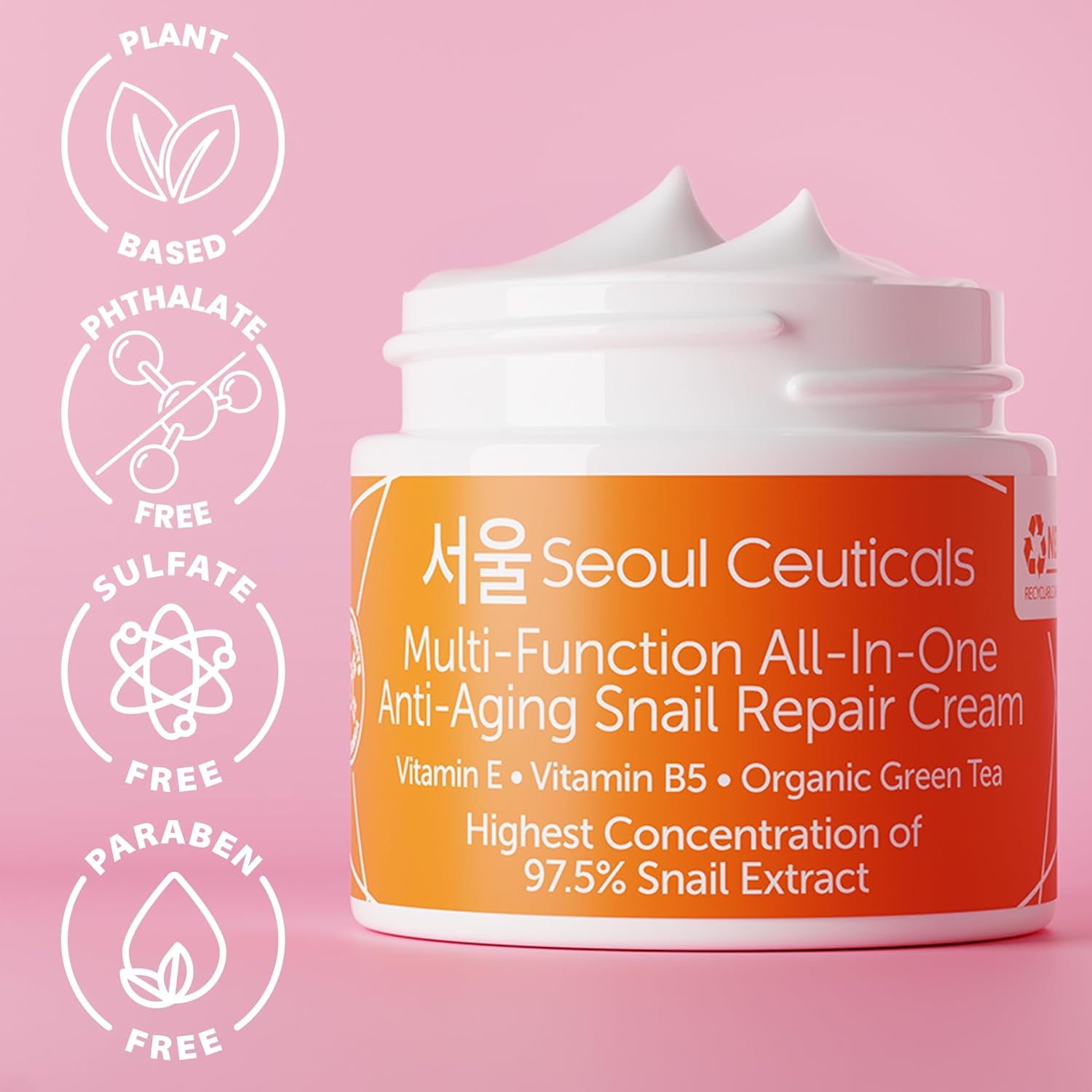 Korean Skin Care 97.5% Snail Mucin Moisturizer Cream - K Beauty Skincare Day & Night Snail Repair Cream Filtrate Cruelty Free 2Oz