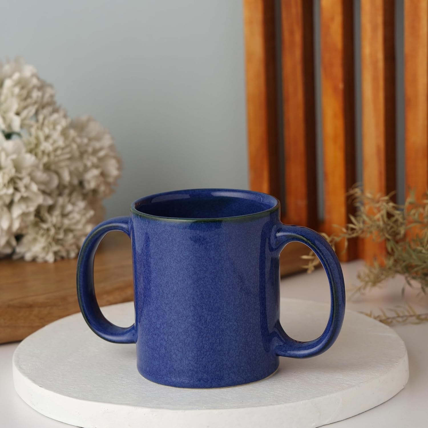 Dual Handle Mug (Double Grip Mug) to Aid Tremors, 11.83 US Fl. Oz. (350 Ml) (Elegant Blue)
