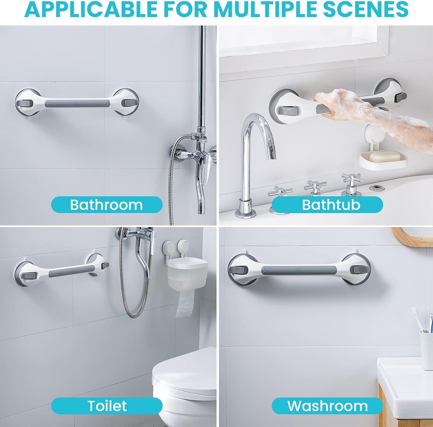 Grab Bars for Bathtubs and Showers 2 Pack Suction Grab Bar, Heavy Duty Shower Handle Removable Bath Handrails for Seniors and Elderly, Bathroom Safety Grip No Drilling Waterproof,Grey