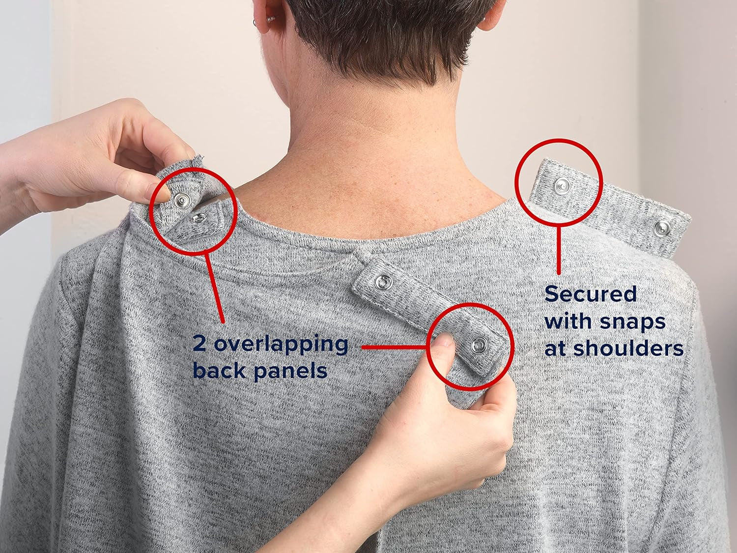 Women’S Open Back Adaptive Embroidered Neckline Design Top for Seniors - 3/4 Long Sleeve Scoop Shirt