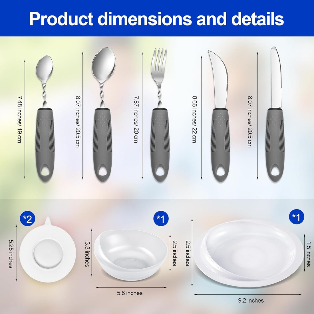 2 Sets Adaptive Utensils Bowl and Plate Set Adaptive Self Feeding Dinnerware with Suction Base Non Slip Bendable Cutlery for Elderly Disabled Hand Tremors Arthritis Parkinson(White)