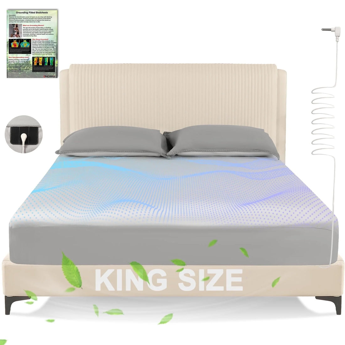 Grounding Sheets Queen Size, Earth Grounded Fitted Bed Sheet with 10% Pure Silver Fiber + 90% Organic Cotton, for Improved Sleep & Wellness (Gray, Queen - 80"X60"X15")