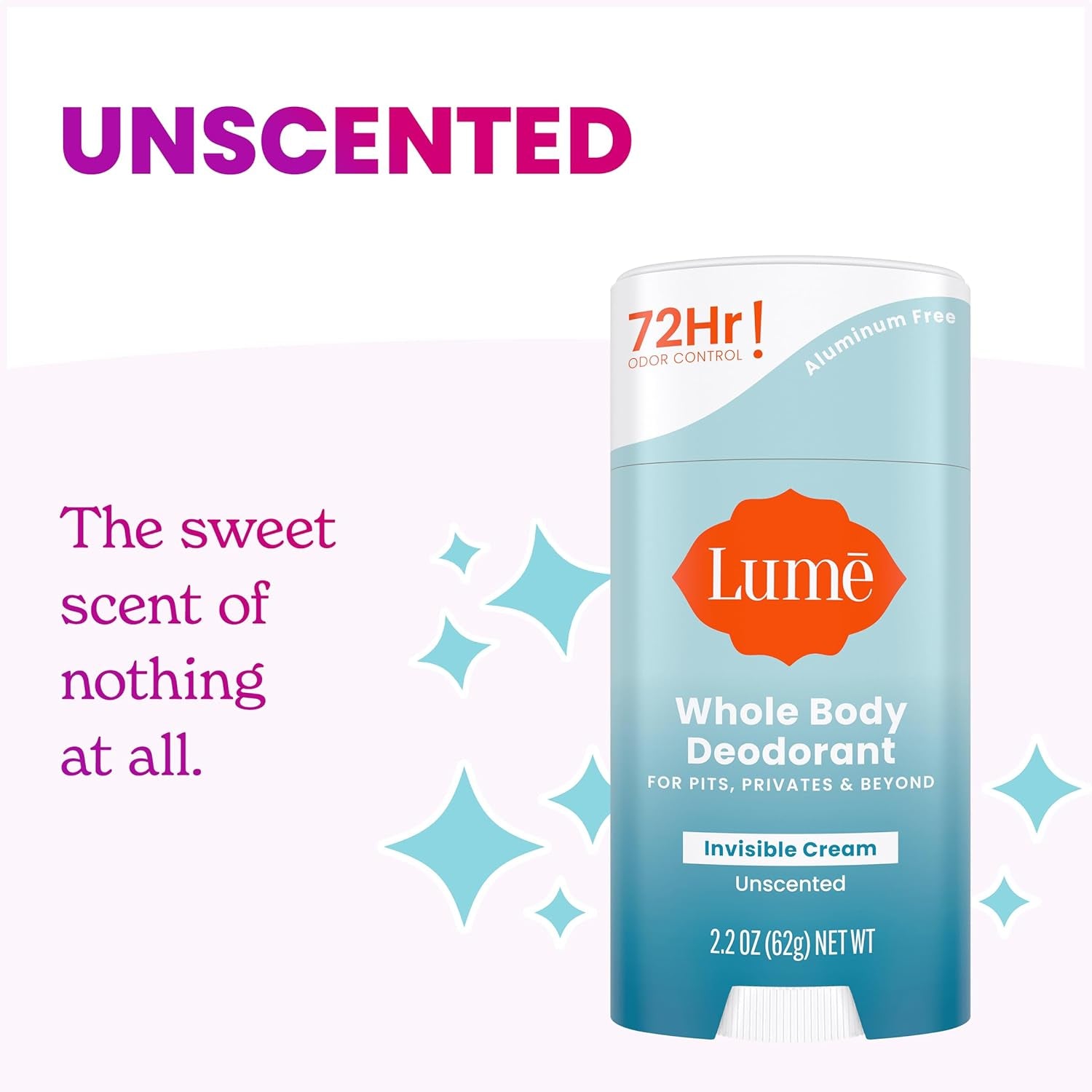 Whole Body Deodorant - Invisible Cream Stick - 72 Hour Odor Control - Aluminum Free, Baking Soda Free, Skin Safe - 2.2 Ounce (Pack of 2) (Unscented)